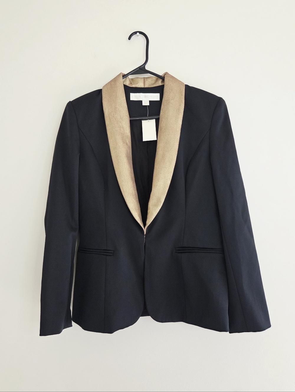 Boston Proper Black Gold Metallic Tuxedo Style  Blazer Size 10